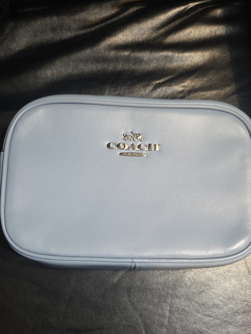 COACH Light Blue Leather Cosmetic Case with Silver Logo